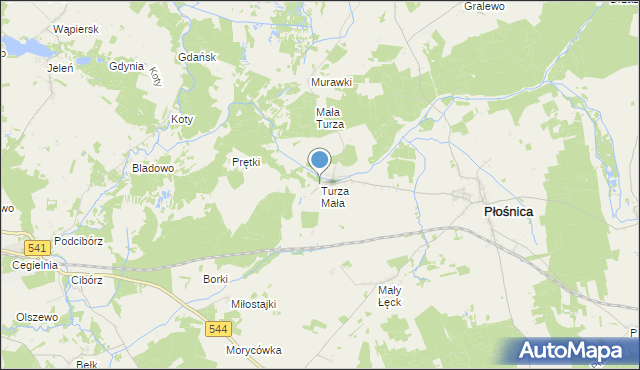 mapa Turza Mała, Turza Mała gmina Płośnica na mapie Targeo